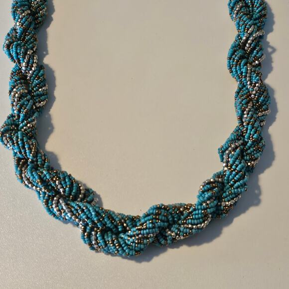 Multistrand Turquoise Beaded Necklace - Chunky Twist Design - Picture 2 of 6